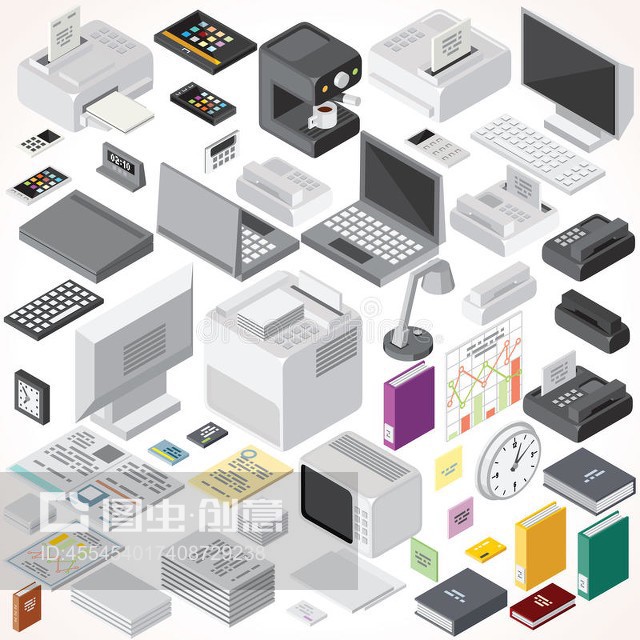办公设备和室内物品Isometric Office Equipments and Interior Items